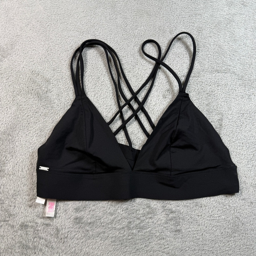 PINK Victoria's Secret Bralette Women Medium Black Strappy Cage Back V-Neck